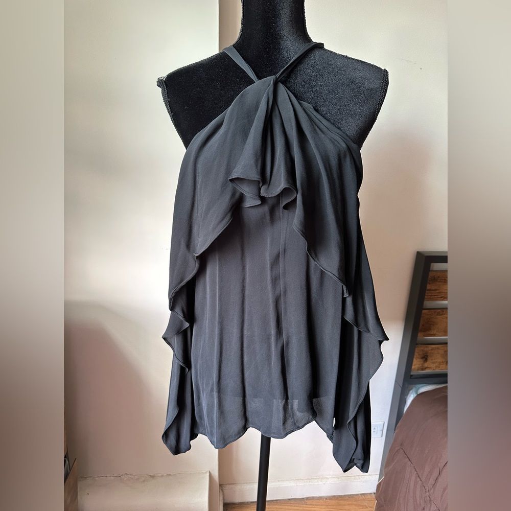 $365 BLACK Kobi Halperin 100% Silk
Ruffles Cut off Shoulders Blouse XL